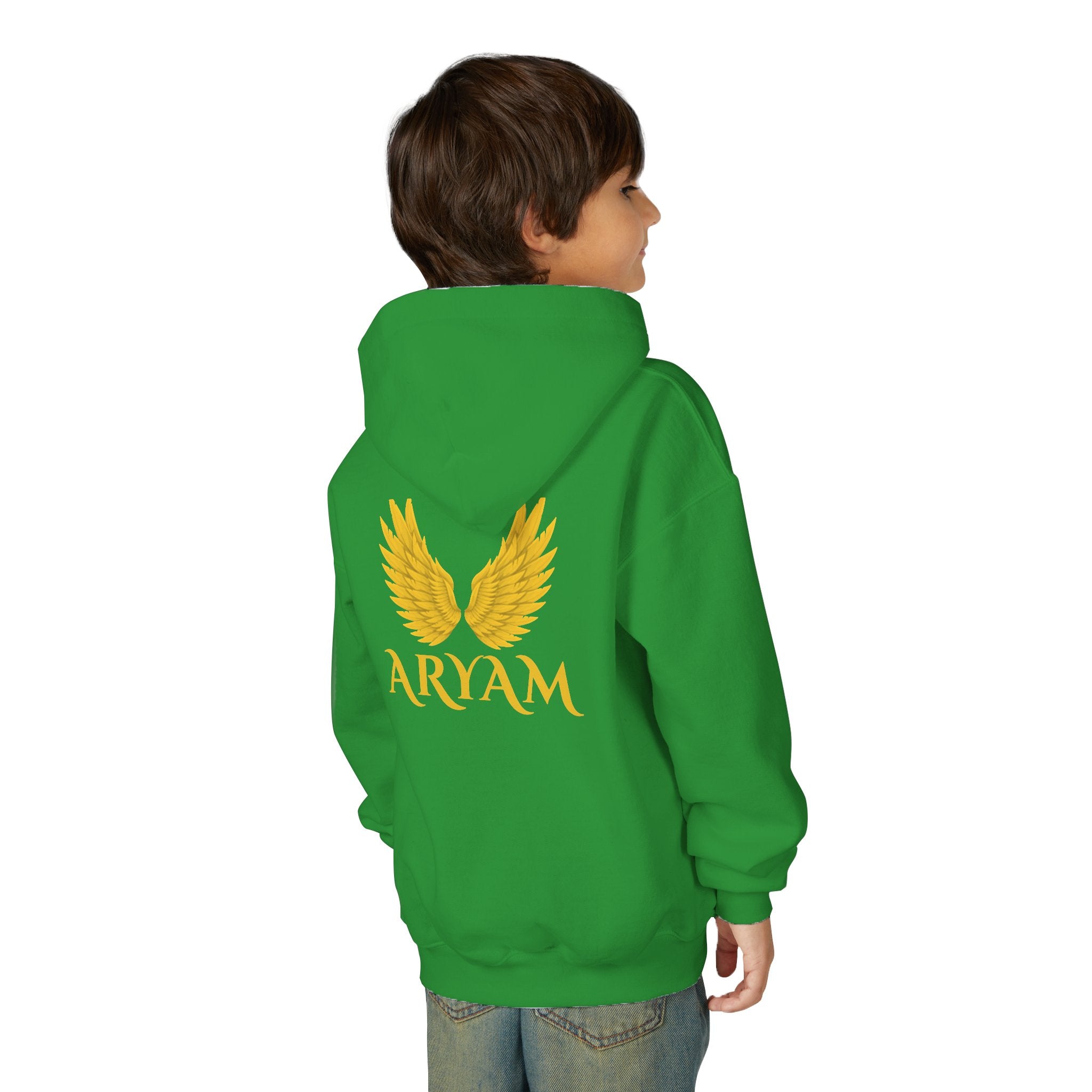 Youth Winged Hoodie with Aryam Print, Cozy Youth Sweatshirt, Unique Kids Hooded Sweatshirt, Perfect for Gifts, Stylish Youth Apparel