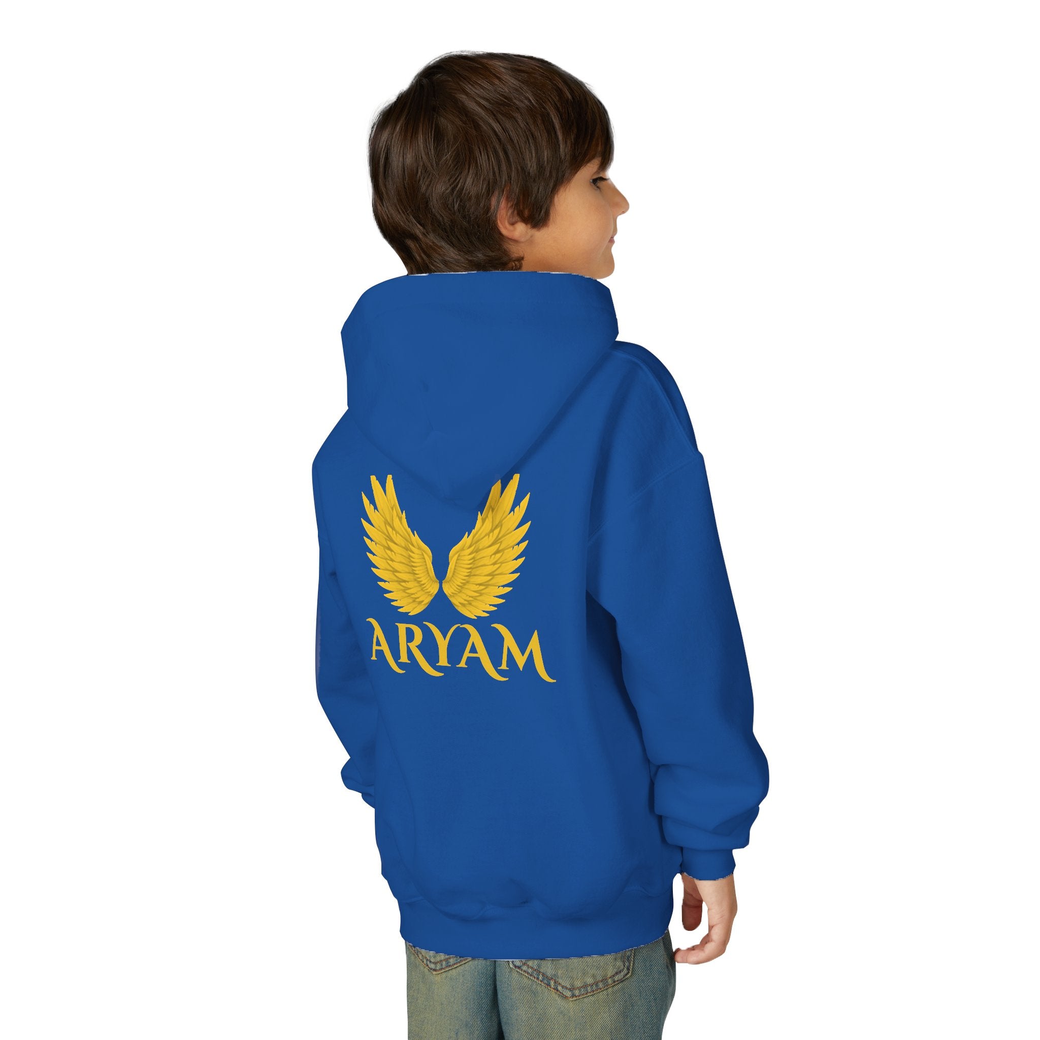 Youth Winged Hoodie with Aryam Print, Cozy Youth Sweatshirt, Unique Kids Hooded Sweatshirt, Perfect for Gifts, Stylish Youth Apparel