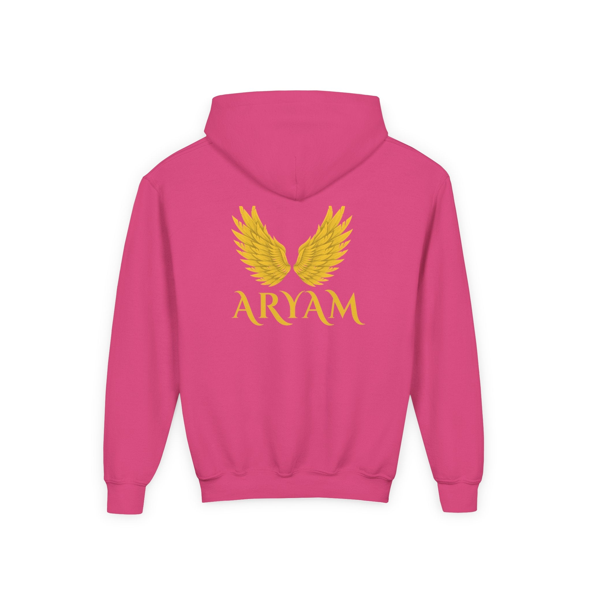 Youth Winged Hoodie with Aryam Print, Cozy Youth Sweatshirt, Unique Kids Hooded Sweatshirt, Perfect for Gifts, Stylish Youth Apparel