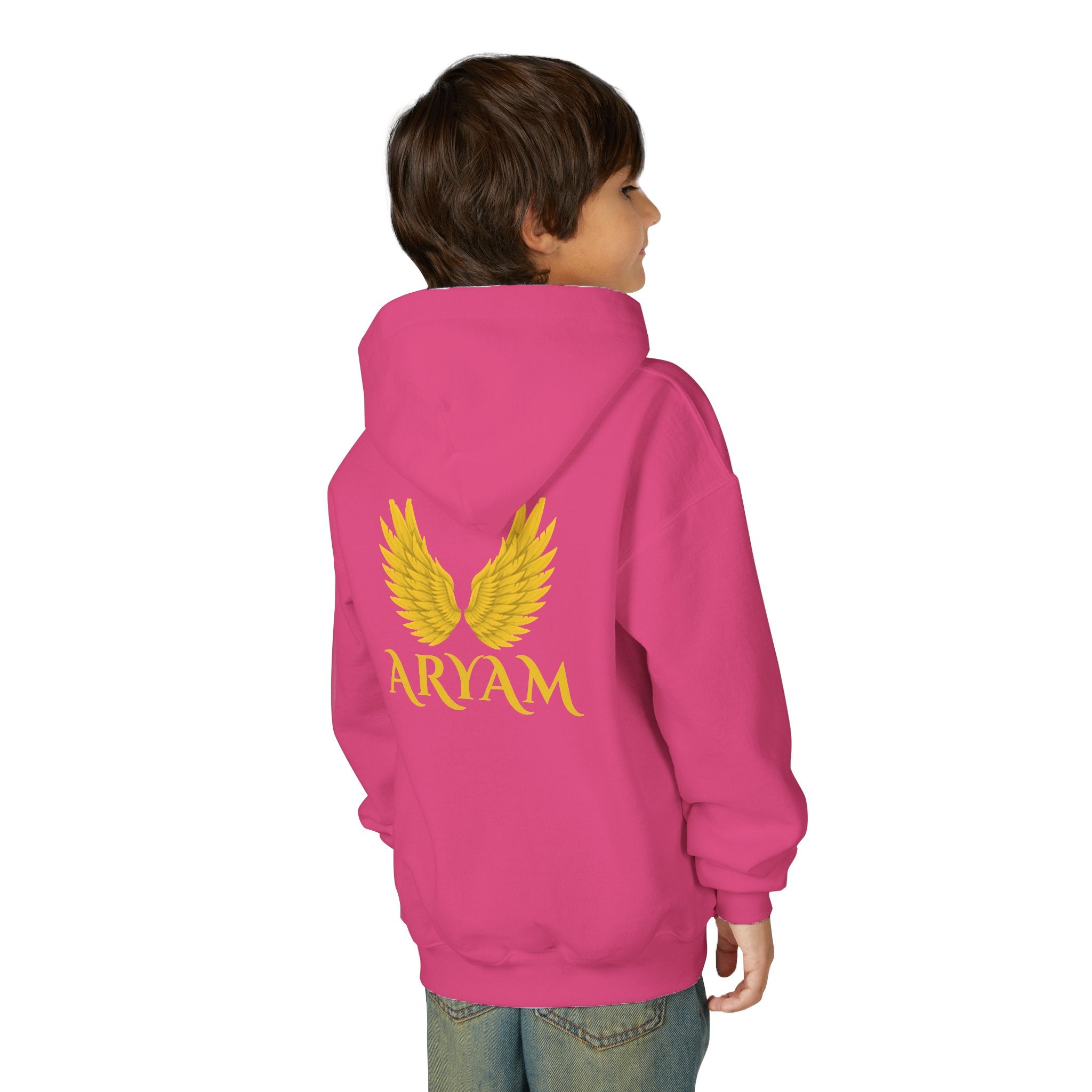 Youth Winged Hoodie with Aryam Print, Cozy Youth Sweatshirt, Unique Kids Hooded Sweatshirt, Perfect for Gifts, Stylish Youth Apparel