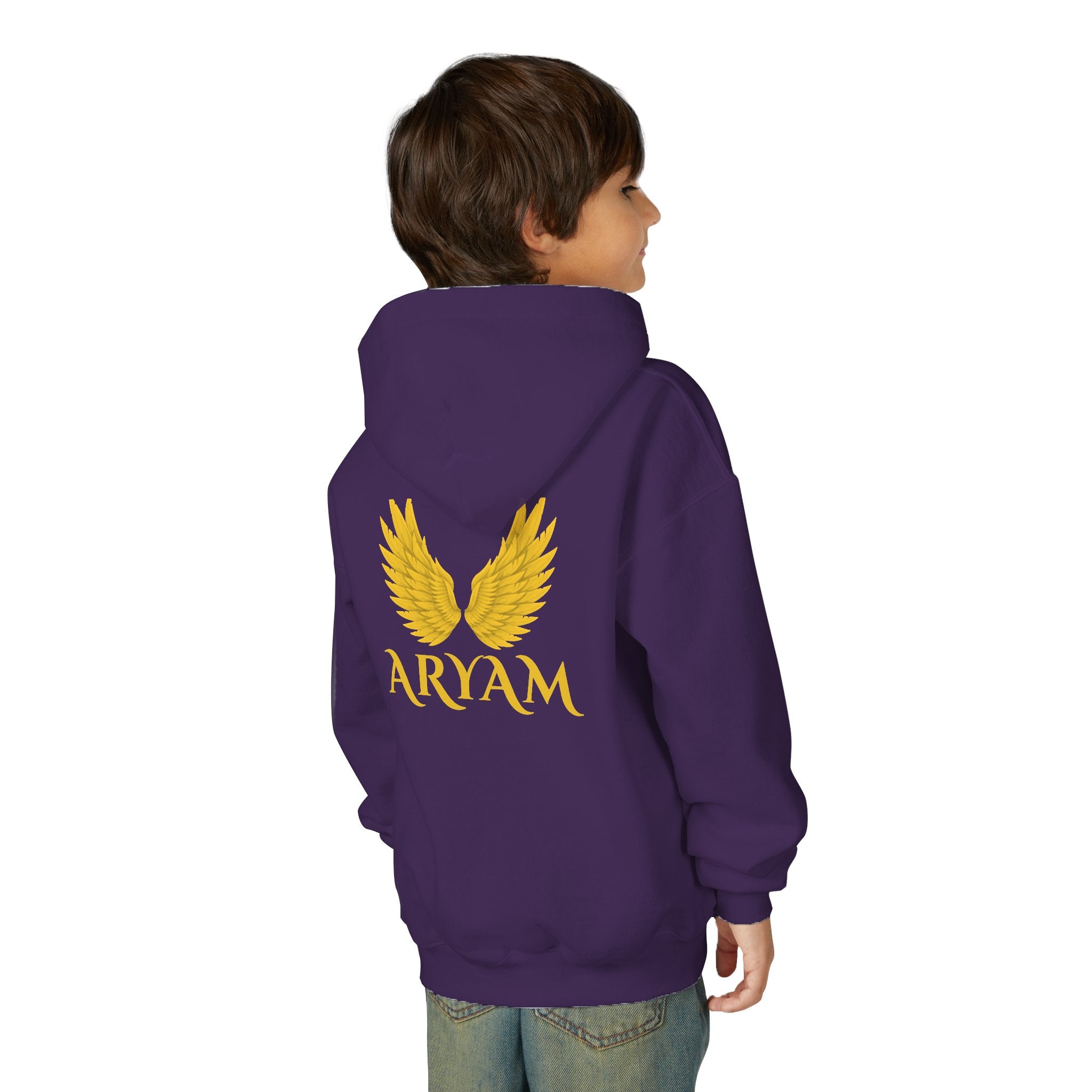 Youth Winged Hoodie with Aryam Print, Cozy Youth Sweatshirt, Unique Kids Hooded Sweatshirt, Perfect for Gifts, Stylish Youth Apparel
